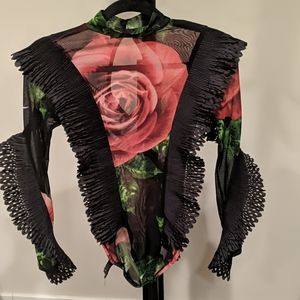 Sheer rose bodysuit, small